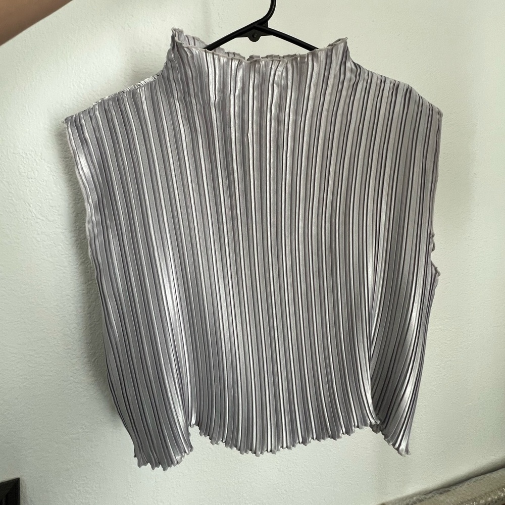 SOLD Pleated Silver Boxy Tank Top